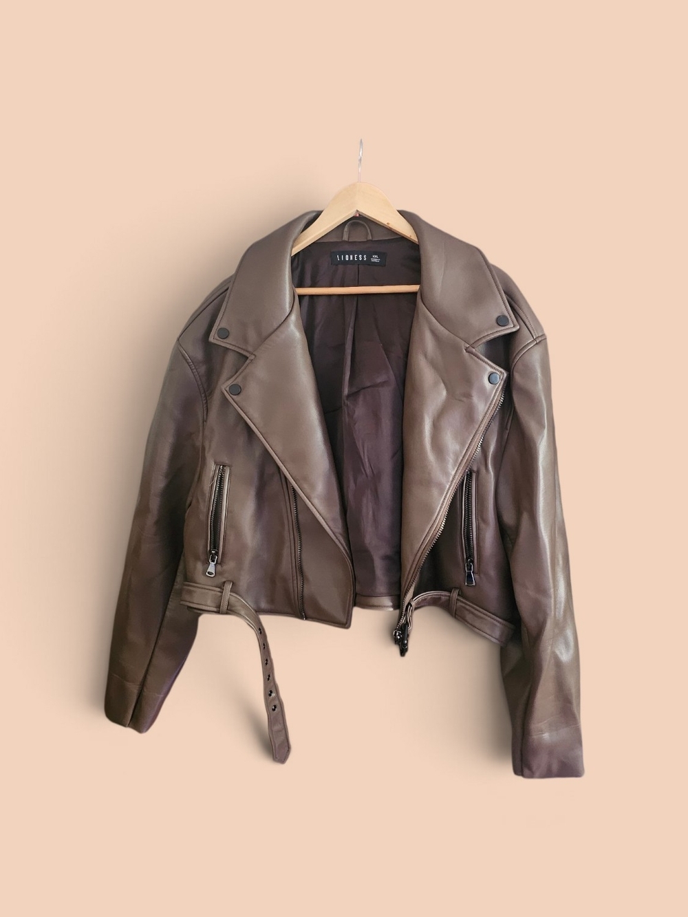 Lioness Chocolate Brown Faux Leather Moto Jacket